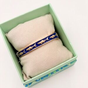 Piper K Blue Enamel Gold Tone Fish Hinged Bangle Bracelet with Box